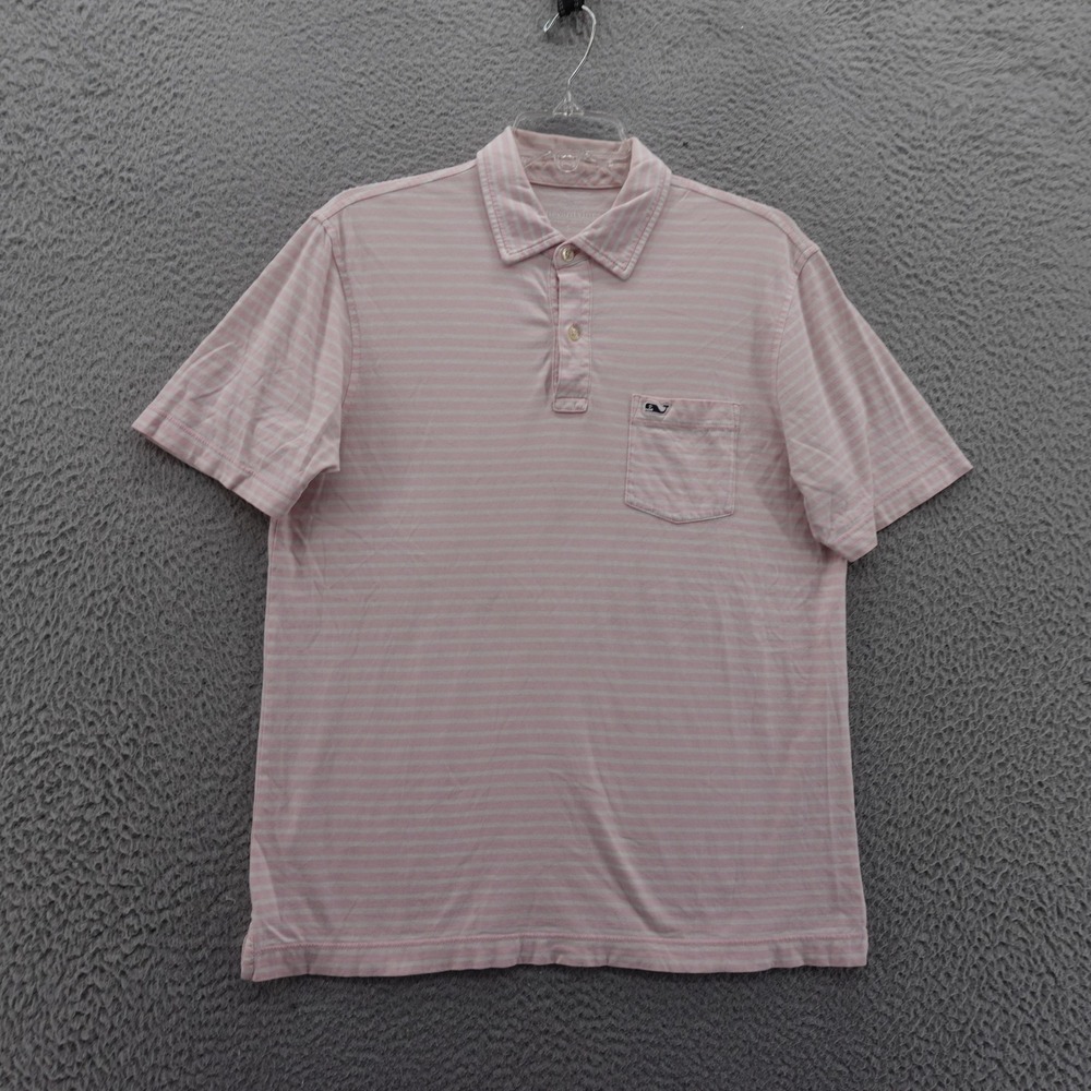 Vineyard Vines Short Sleeve Cotton Pocket Polo Shirt Small Pink White Stripe Men